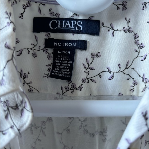 Chaps Small Floral Button Up White and Purple - Picture 2 of 4